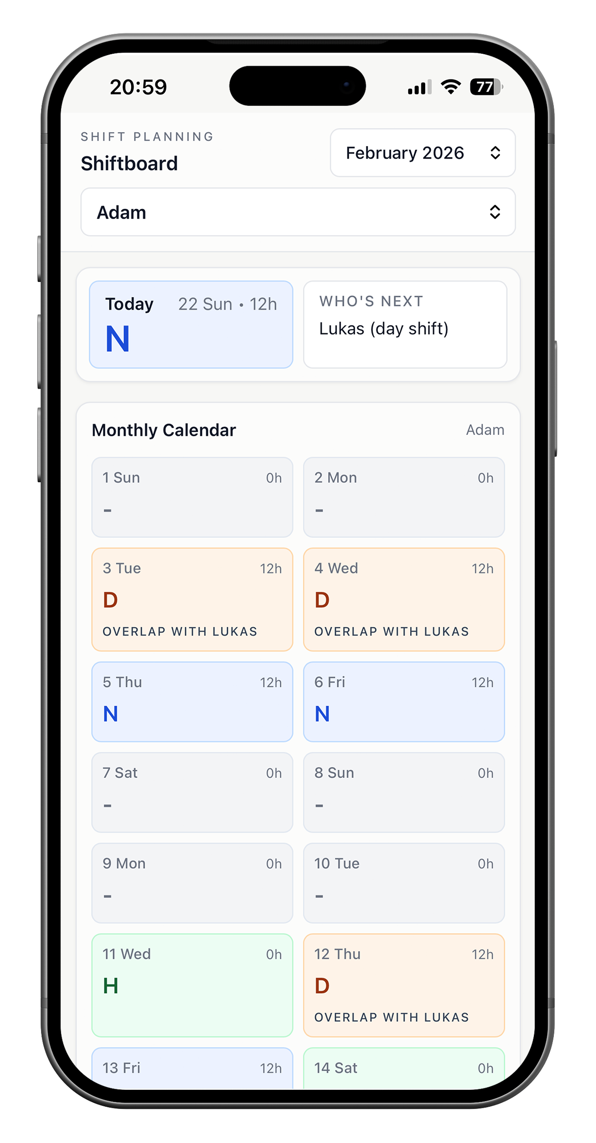 Shiftboard mobile screen 1